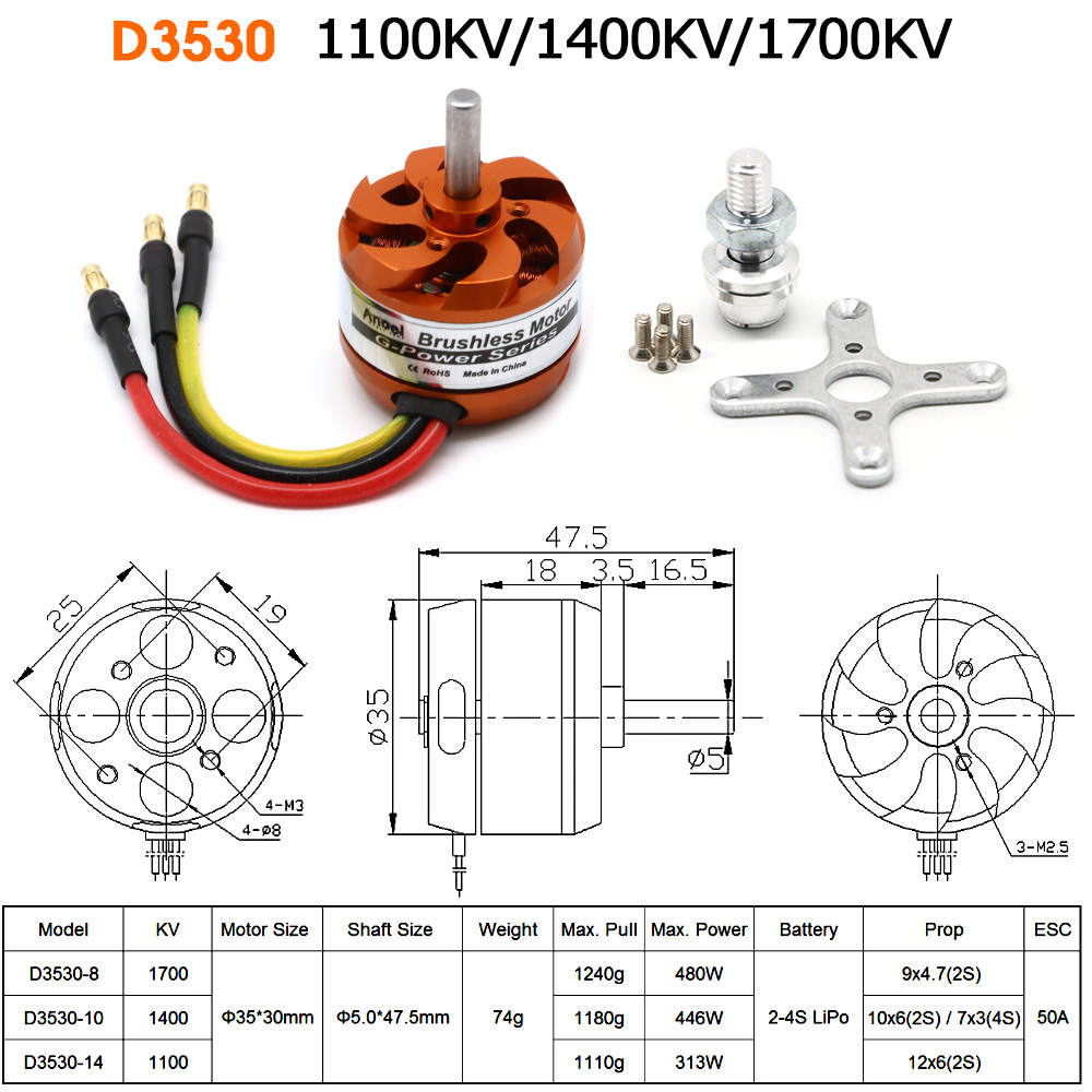 Rc Helicopter Mini - Motor Brushless Outrunner D3530 1100KV 1400KV